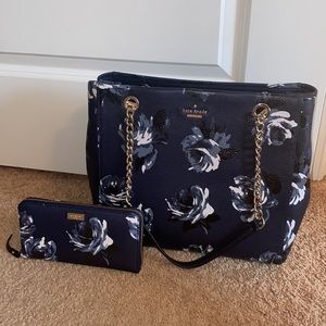 Kate Spade Briar Lane Night Rose Purse and Wristlet